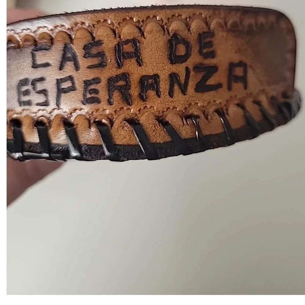 Casa De Esperanza Hand Tooled Leather Coaster Set 6 Piece Brown Floral Rustic